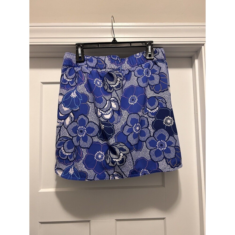 T by Talbots Womens Xl Blue White Pink Floral Skort Stretch Golf Pocket Modest
